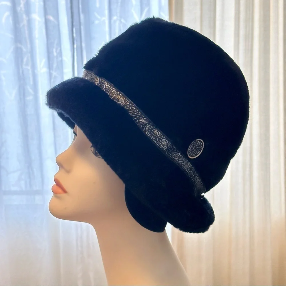 Vintage Tyrolean faux fur hat black size L Cabincore‎ - Picture 3 of 7